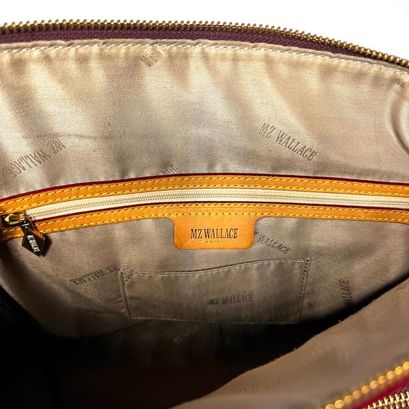 MZ Wallace Burgundy Nylon Leather Trim Satchel Crossbody Bag Lightweight Tote - Picture 11 of 14